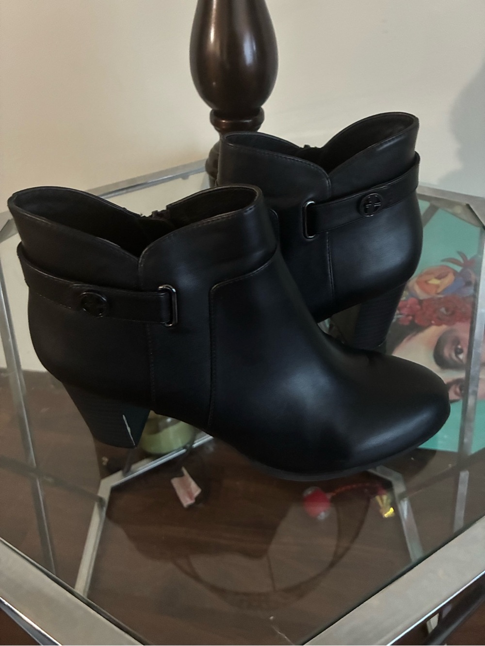 Giani Bernini Black Leather-Look Ankle Booties with Heel